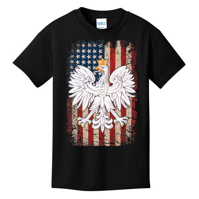 Polish Eagle American Flag Pride Poland Kids T-Shirt