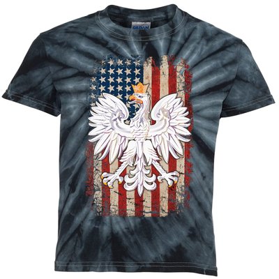 Polish Eagle American Flag Pride Poland Kids Tie-Dye T-Shirt