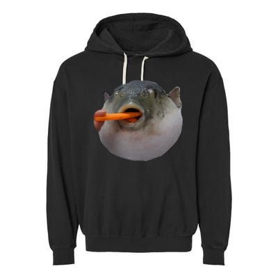 Pufferfish Eating A Carrot Meme Funny Blowfish Dank Memes Gift Garment-Dyed Fleece Hoodie