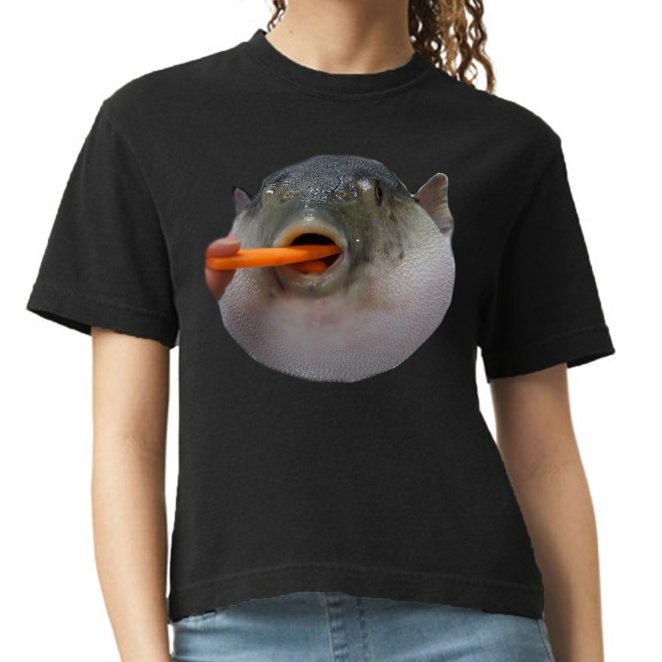 Pufferfish Eating A Carrot Meme Funny Blowfish Dank Memes Gift Comfort Colors Boxy T-Shirt