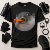 Pufferfish Eating A Carrot Meme Funny Blowfish Dank Memes Gift Cooling Performance Crew T-Shirt