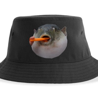 Pufferfish Eating A Carrot Meme Funny Blowfish Dank Memes Gift Sustainable Bucket Hat