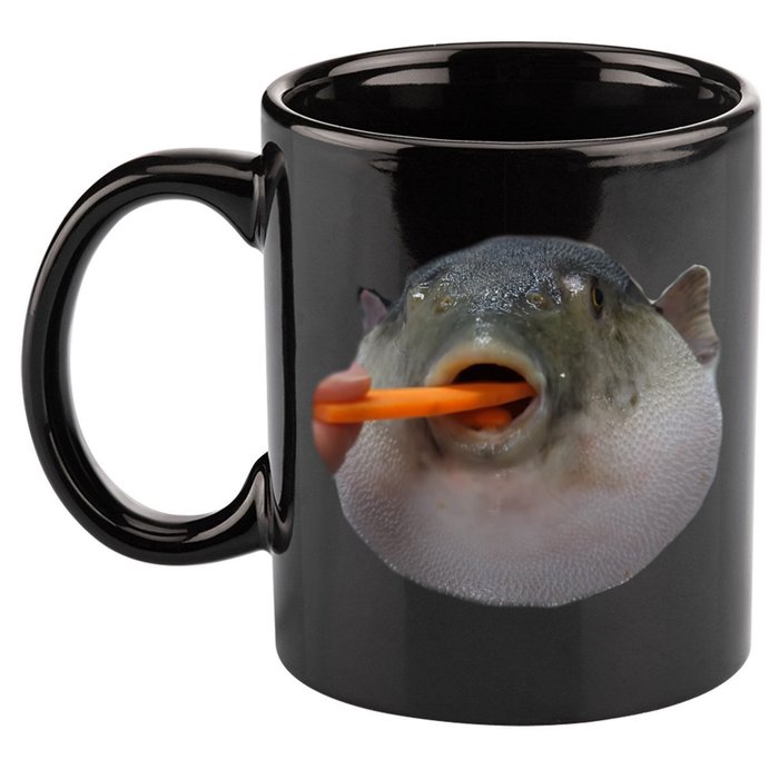 Pufferfish Eating A Carrot Meme Funny Blowfish Dank Memes Gift 11oz C Handle Ceramic Mug