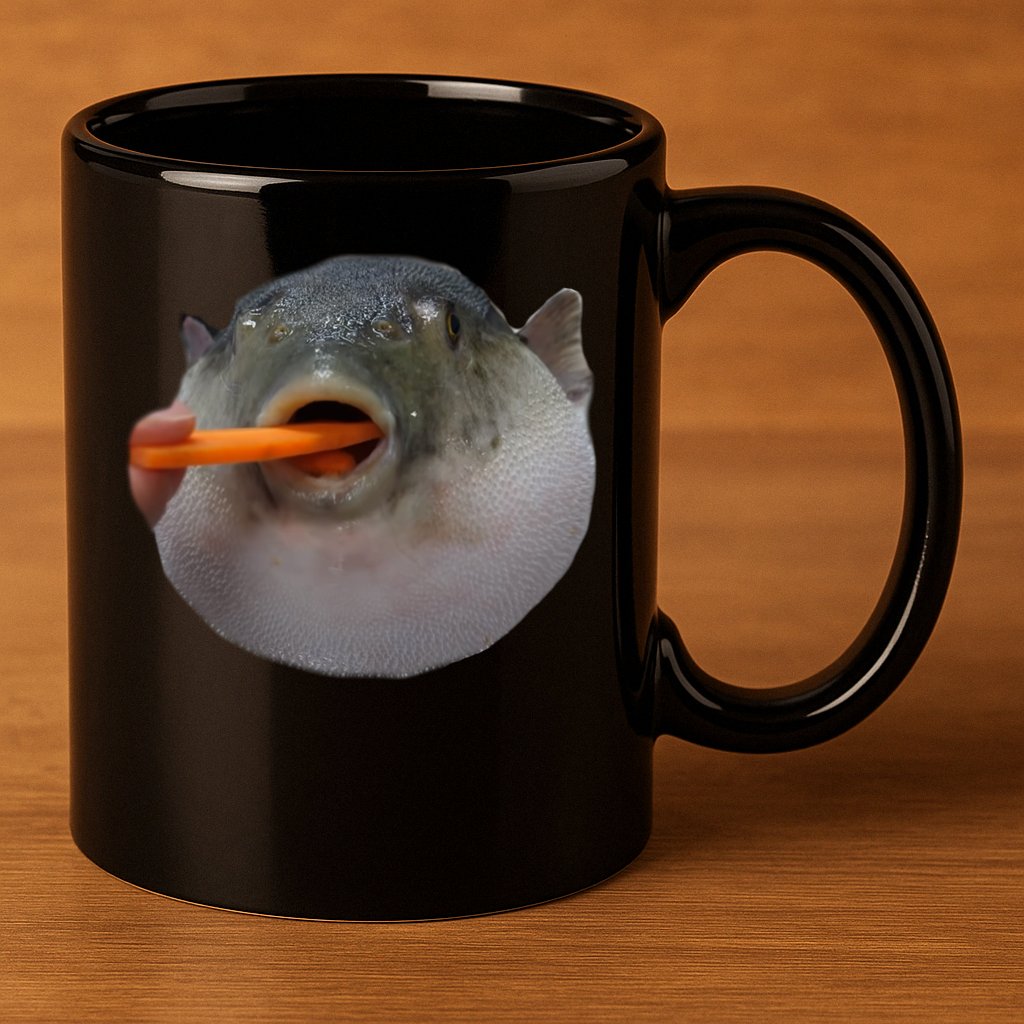 Pufferfish Eating A Carrot Meme Funny Blowfish Dank Memes Gift 11oz C Handle Ceramic Mug