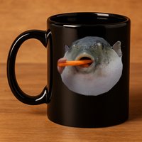 Pufferfish Eating A Carrot Meme Funny Blowfish Dank Memes Gift 11oz C Handle Ceramic Mug