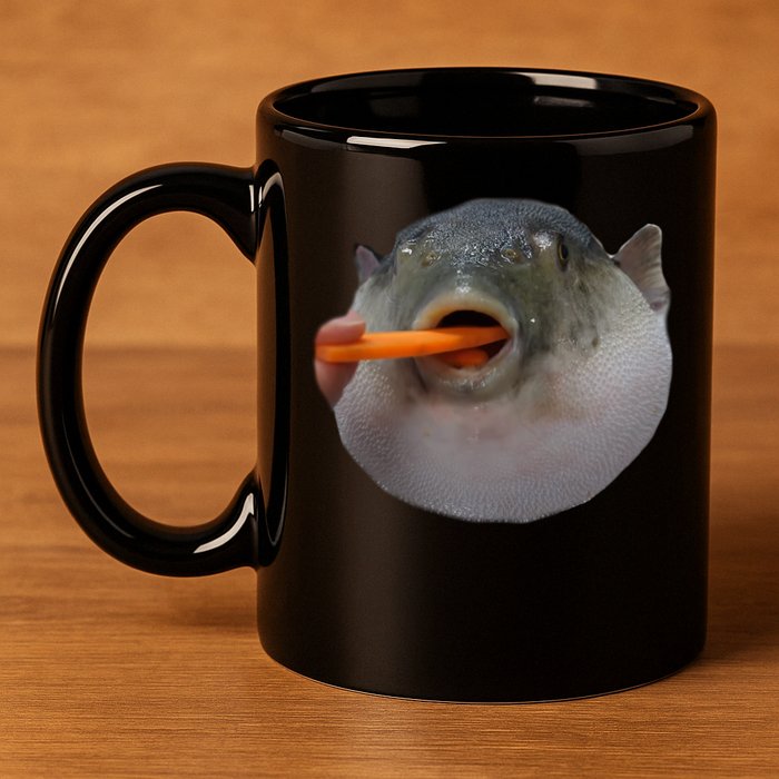 Pufferfish Eating A Carrot Meme Funny Blowfish Dank Memes Gift 11oz C Handle Ceramic Mug