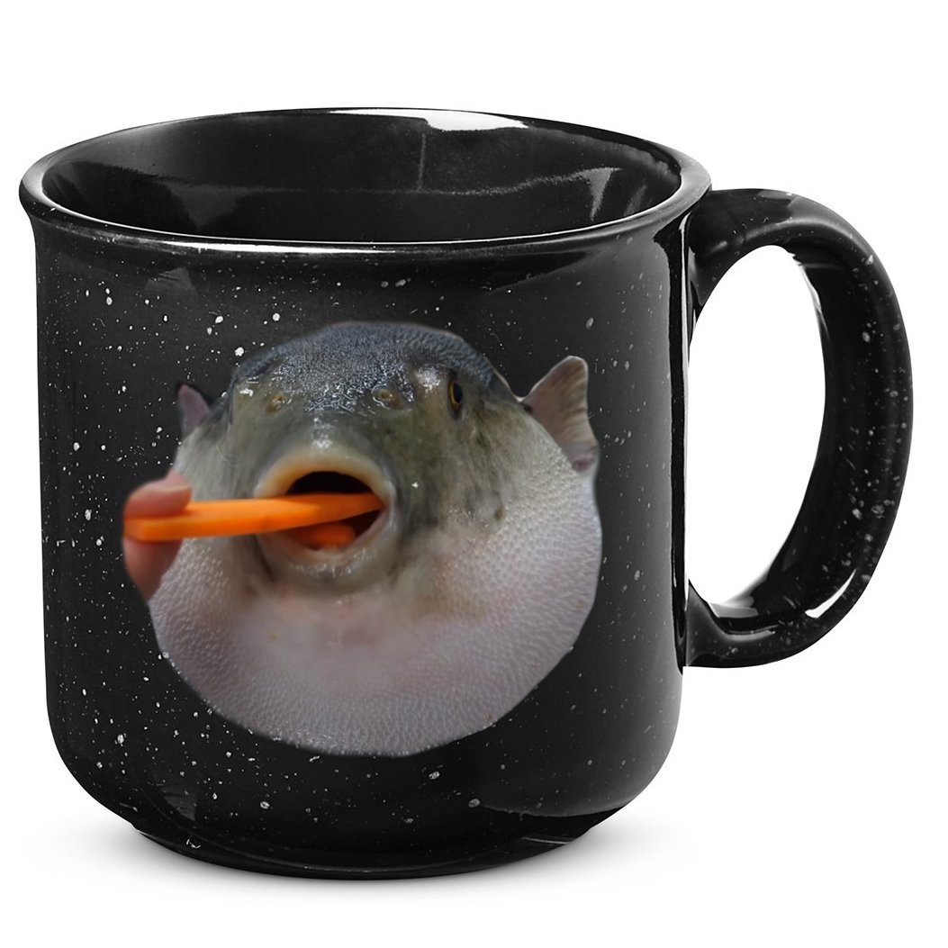 Pufferfish Eating A Carrot Meme Funny Blowfish Dank Memes Gift 15oz Campfire Ceramic Mug
