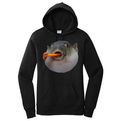 Pufferfish Eating A Carrot Meme Funny Blowfish Dank Memes Gift Women's Pullover Hoodie