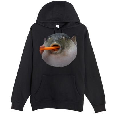 Pufferfish Eating A Carrot Meme Funny Blowfish Dank Memes Gift Premium Pullover Hoodie