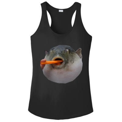 Pufferfish Eating A Carrot Meme Funny Blowfish Dank Memes Gift Ladies PosiCharge Competitor Racerback Tank