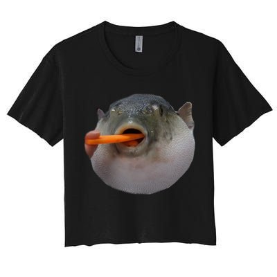 Pufferfish Eating A Carrot Meme Funny Blowfish Dank Memes Gift Crop Top