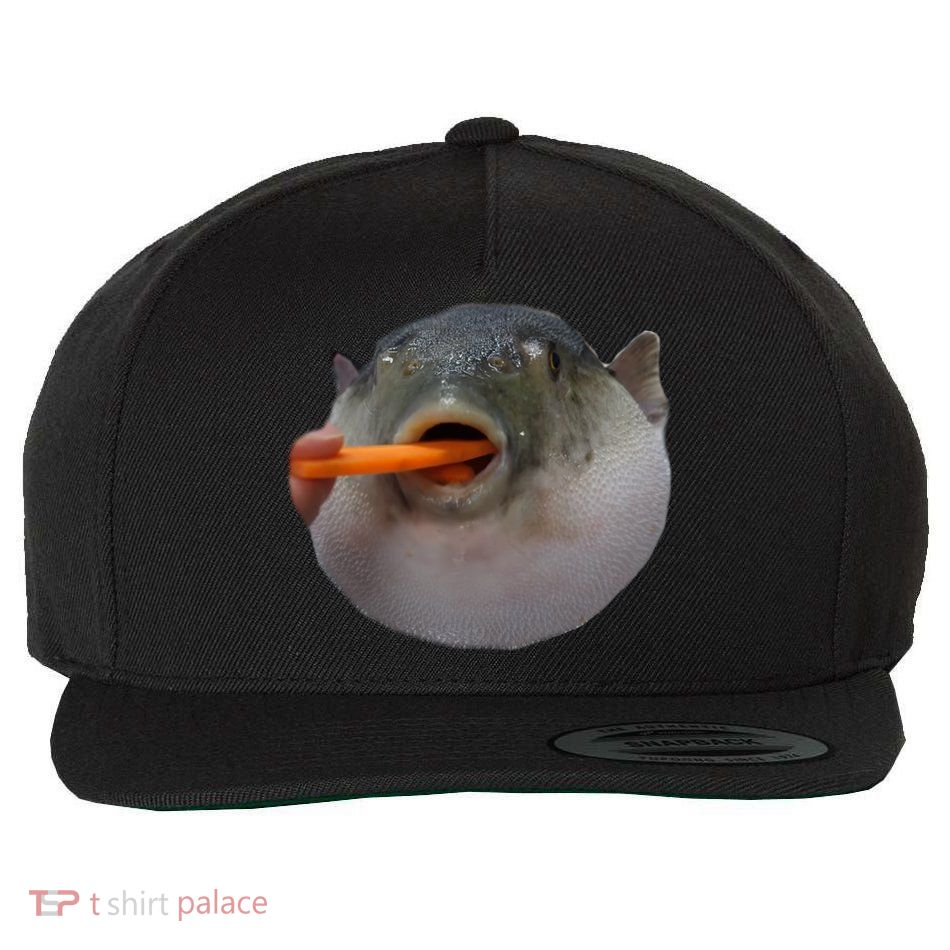Pufferfish Eating A Carrot Meme Funny Blowfish Dank Memes Gift Wool Snapback Cap