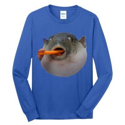 Pufferfish Eating A Carrot Meme Funny Blowfish Dank Memes Gift Tall Long Sleeve T-Shirt