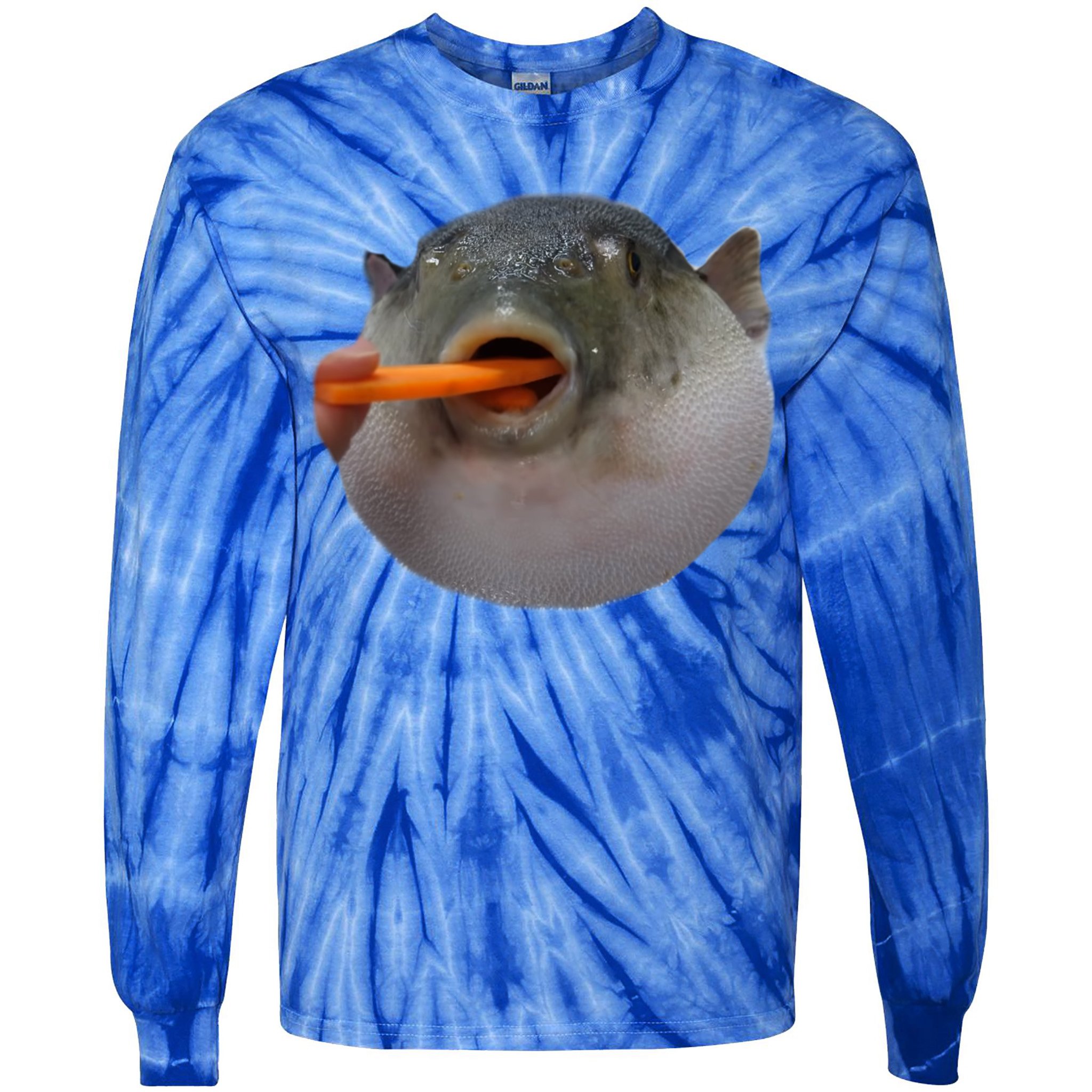 Pufferfish Eating A Carrot Meme Funny Blowfish Dank Memes Gift Tie-Dye Long Sleeve Shirt