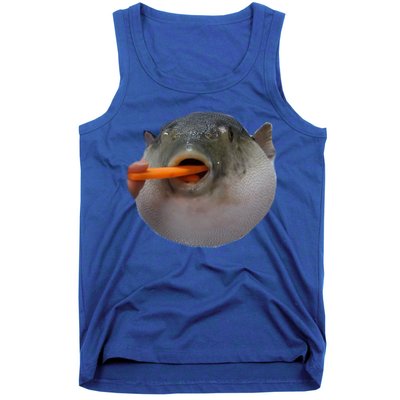 Pufferfish Eating A Carrot Meme Funny Blowfish Dank Memes Gift Tank Top