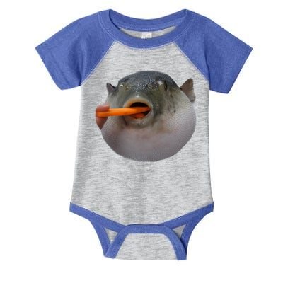 Pufferfish Eating A Carrot Meme Funny Blowfish Dank Memes Gift Infant Baby Jersey Bodysuit
