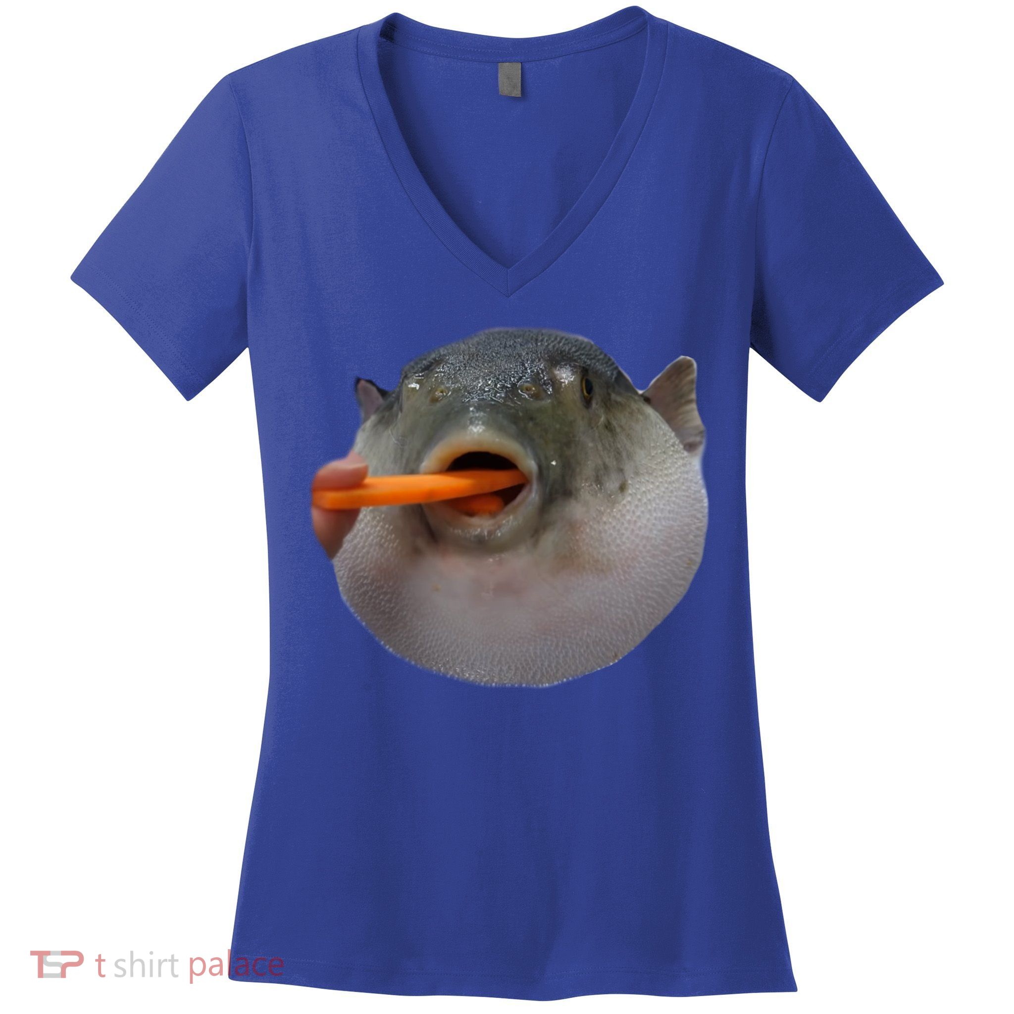 Pufferfish Eating A Carrot Meme Funny Blowfish Dank Memes Gift Women's V-Neck T-Shirt