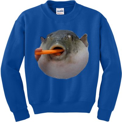 Pufferfish Eating A Carrot Meme Funny Blowfish Dank Memes Gift Kids Sweatshirt
