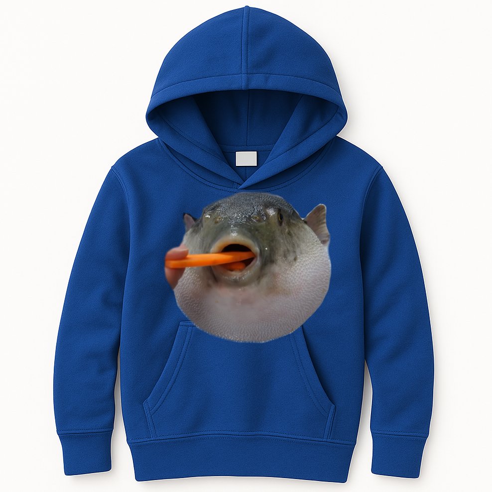 Pufferfish Eating A Carrot Meme Funny Blowfish Dank Memes Gift Kids Hoodie