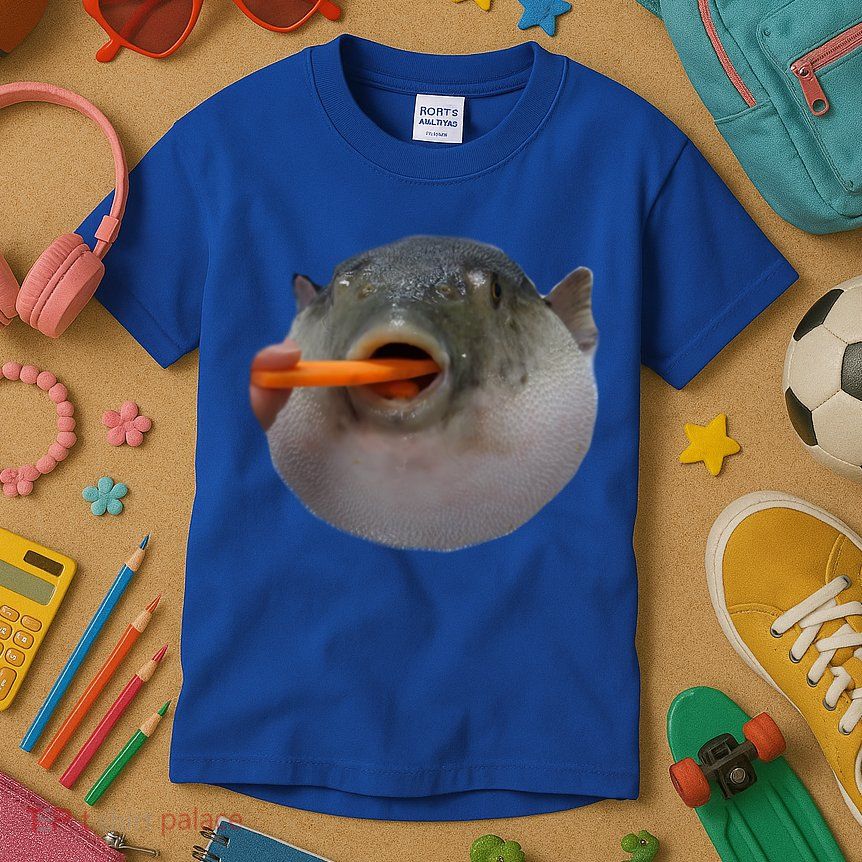 Pufferfish Eating A Carrot Meme Funny Blowfish Dank Memes Gift Kids T-Shirt