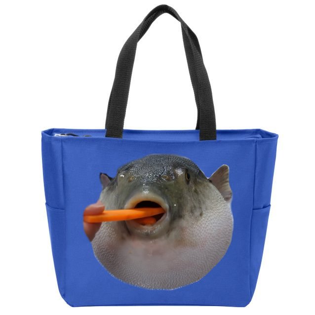 Pufferfish Eating A Carrot Meme Funny Blowfish Dank Memes Gift Zip Tote Bag