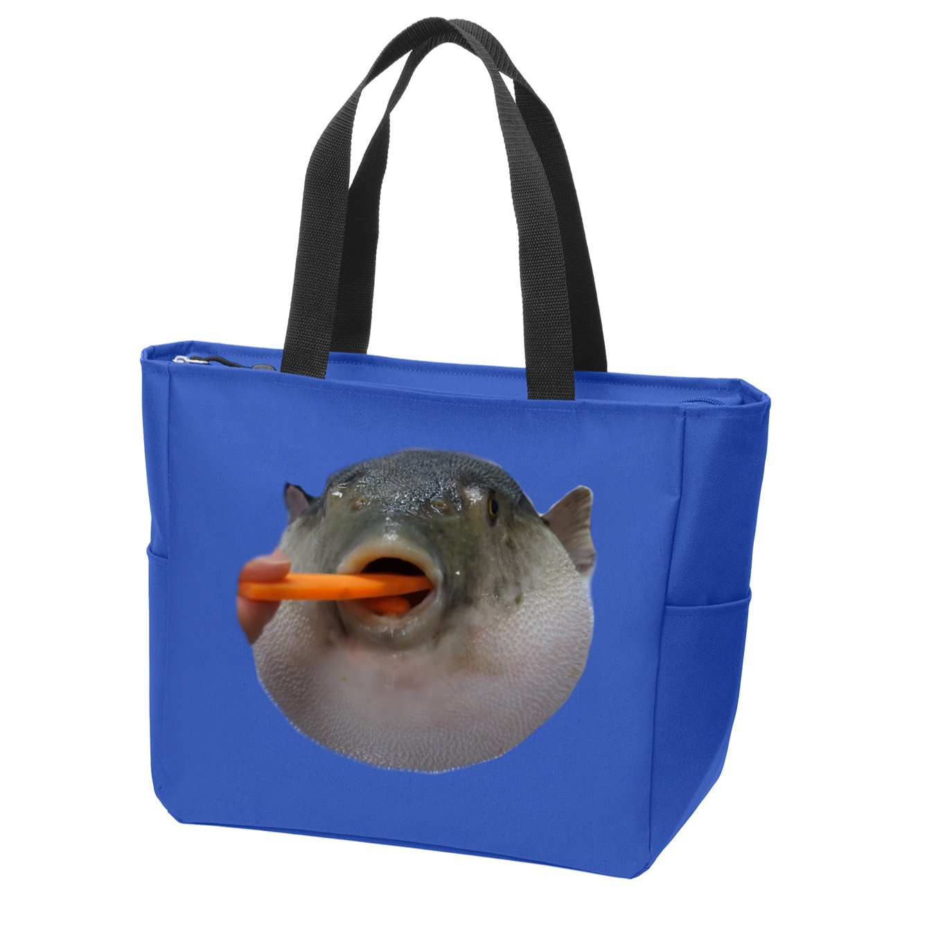 Pufferfish Eating A Carrot Meme Funny Blowfish Dank Memes Gift Zip Tote Bag