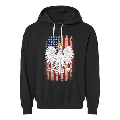 Polish Eagle American Flag Pride Poland Garment-Dyed Fleece Hoodie