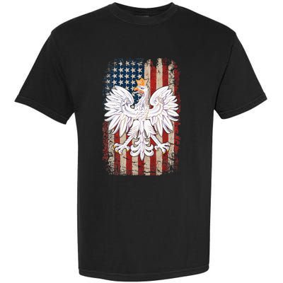 Polish Eagle American Flag Pride Poland Garment-Dyed Heavyweight T-Shirt