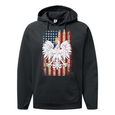 Polish Eagle American Flag Pride Poland Performance Fleece Hoodie