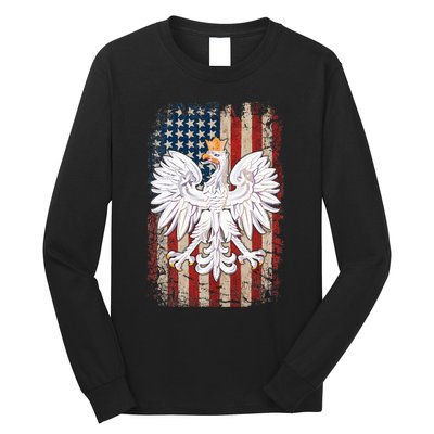 Polish Eagle American Flag Pride Poland Long Sleeve Shirt