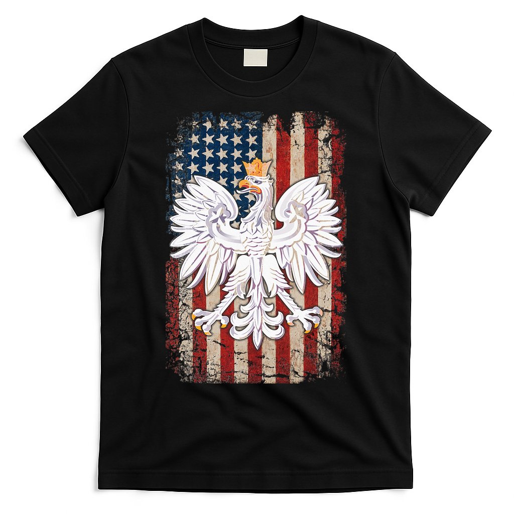 Polish Eagle American Flag Pride Poland T-Shirt