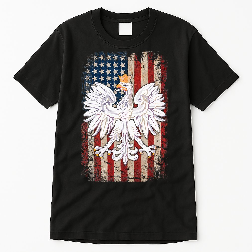 Polish Eagle American Flag Pride Poland Tall T-Shirt