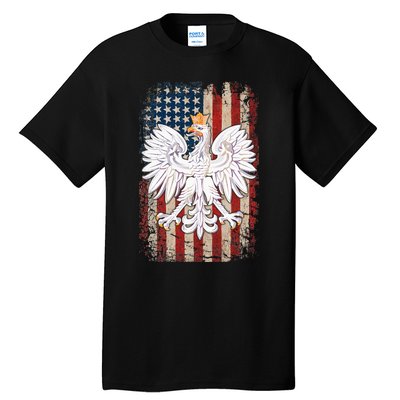 Polish Eagle American Flag Pride Poland Tall T-Shirt