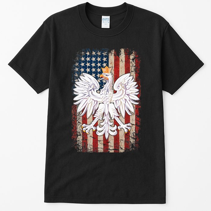 Polish Eagle American Flag Pride Poland Tall T-Shirt