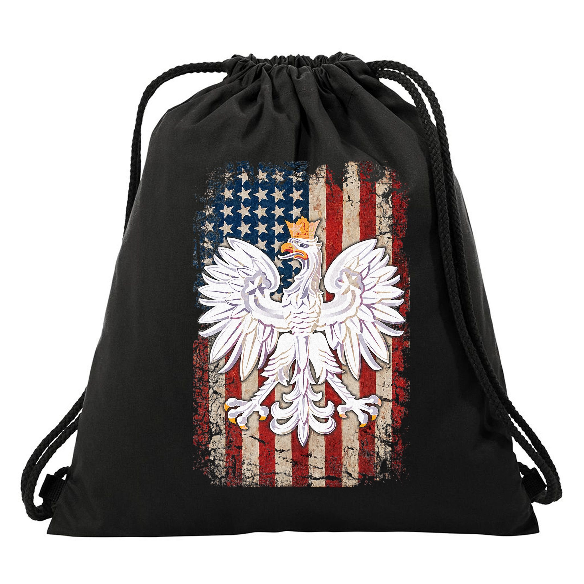 Polish Eagle American Flag Pride Poland Drawstring Bag
