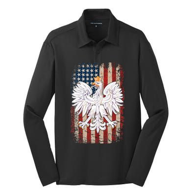 Polish Eagle American Flag Pride Poland Silk Touch Performance Long Sleeve Polo