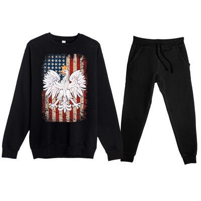 Polish Eagle American Flag Pride Poland Premium Crewneck Sweatsuit Set