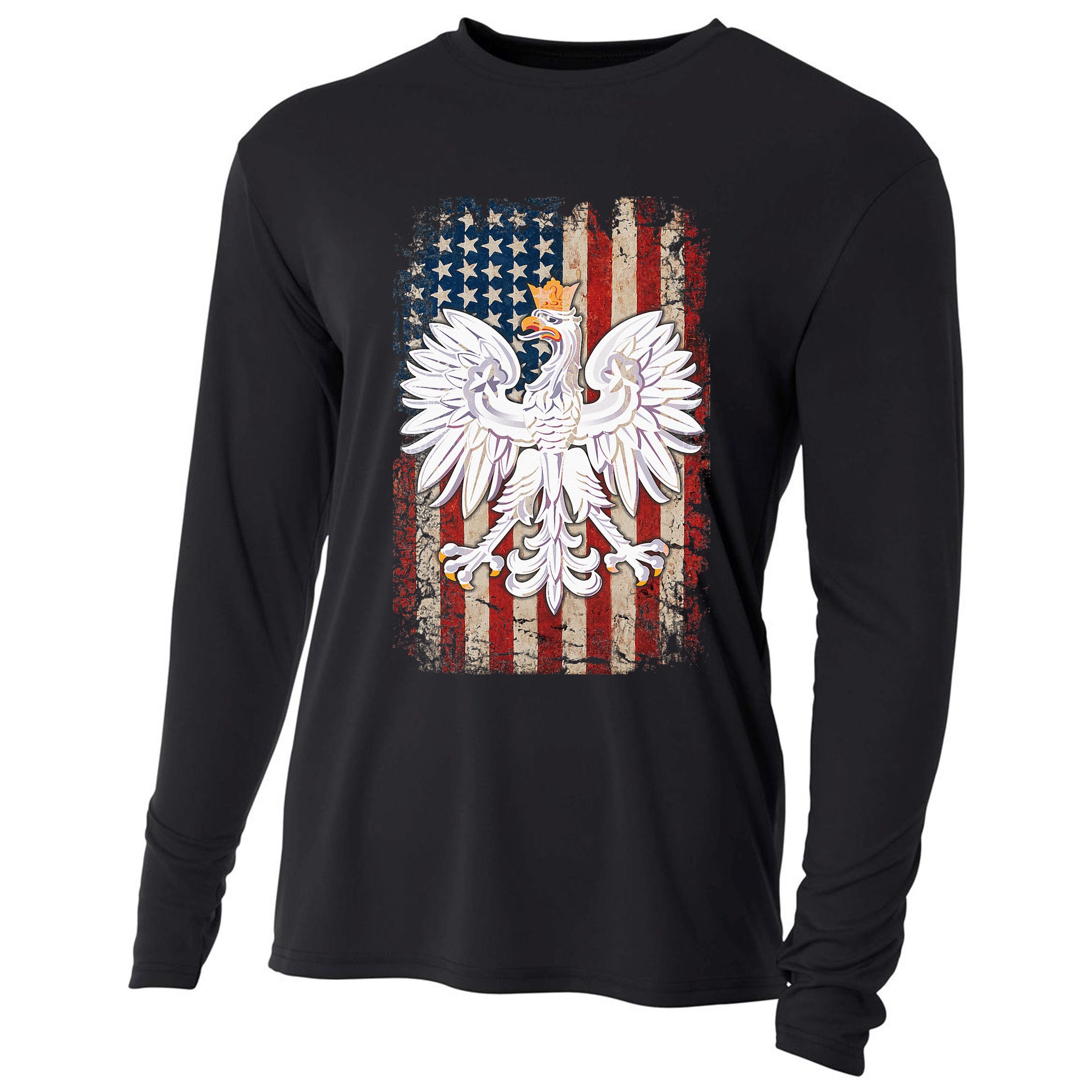 Polish Eagle American Flag Pride Poland Cooling Performance Long Sleeve Crew
