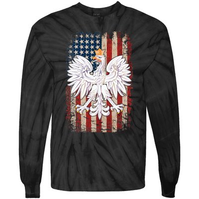 Polish Eagle American Flag Pride Poland Tie-Dye Long Sleeve Shirt