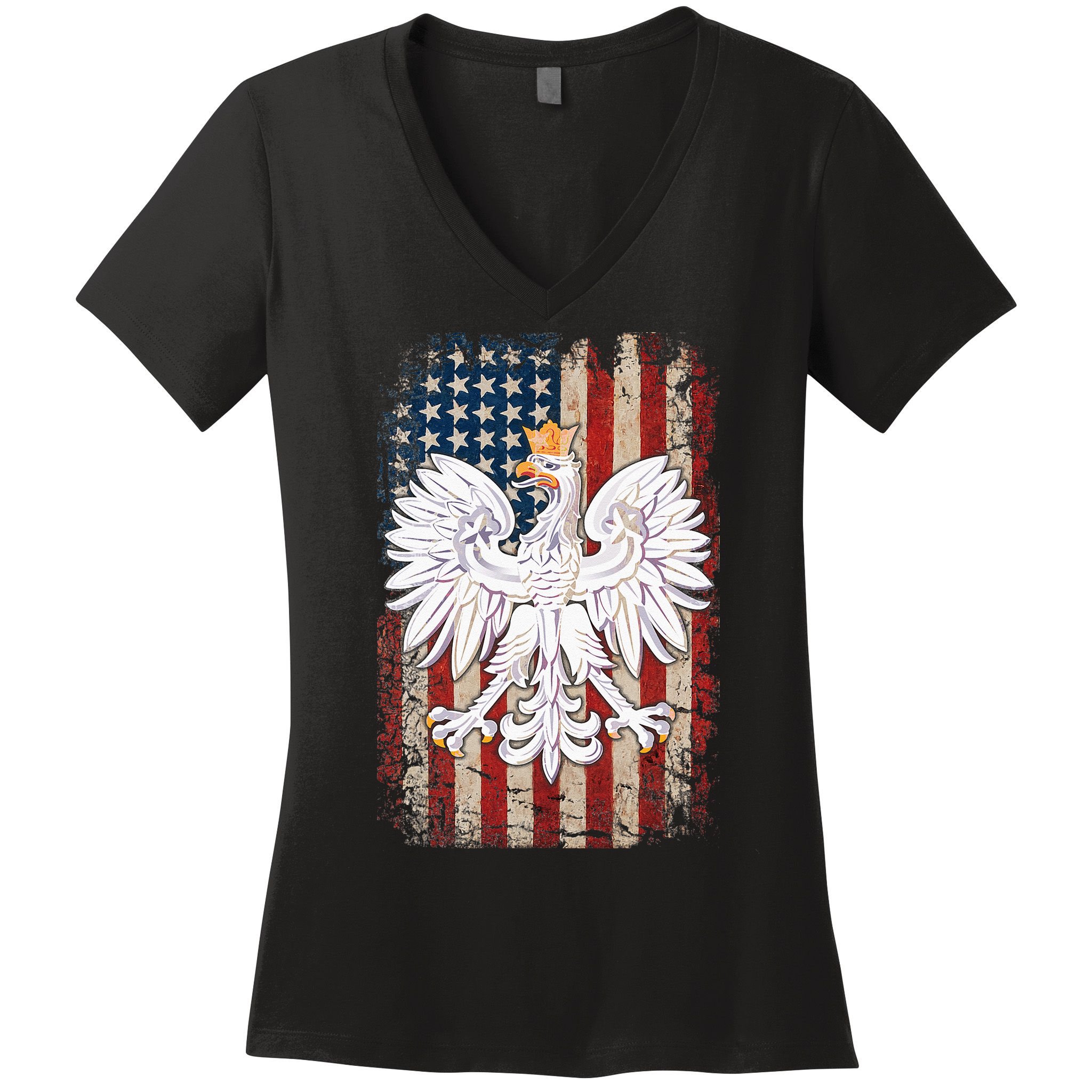 Polish Eagle American Flag Pride Poland Women's V-Neck T-Shirt