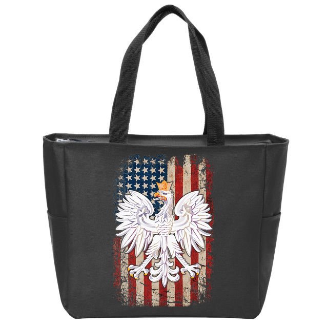 Polish Eagle American Flag Pride Poland Zip Tote Bag