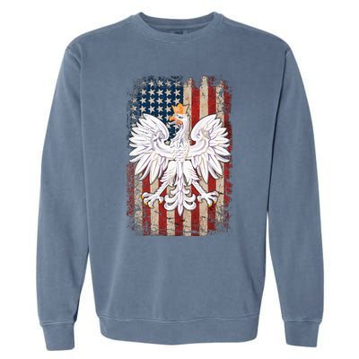 Polish Eagle American Flag Pride Poland Garment-Dyed Sweatshirt