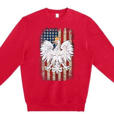 Polish Eagle American Flag Pride Poland Premium Crewneck Sweatshirt