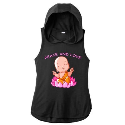 Peace And Love Buddha  Ladies PosiCharge Tri-Blend Wicking Draft Hoodie Tank