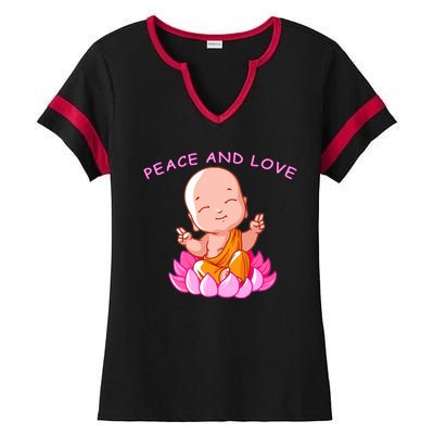 Peace And Love Buddha  Ladies Halftime Notch Neck Tee