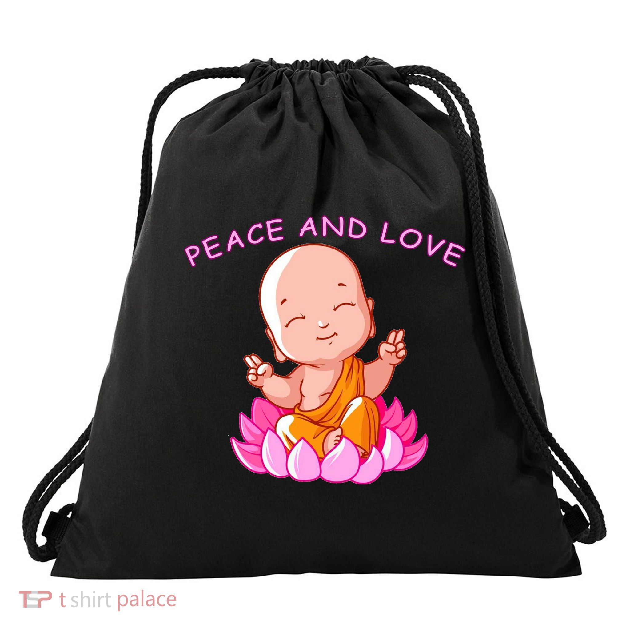 Peace And Love Buddha  Drawstring Bag