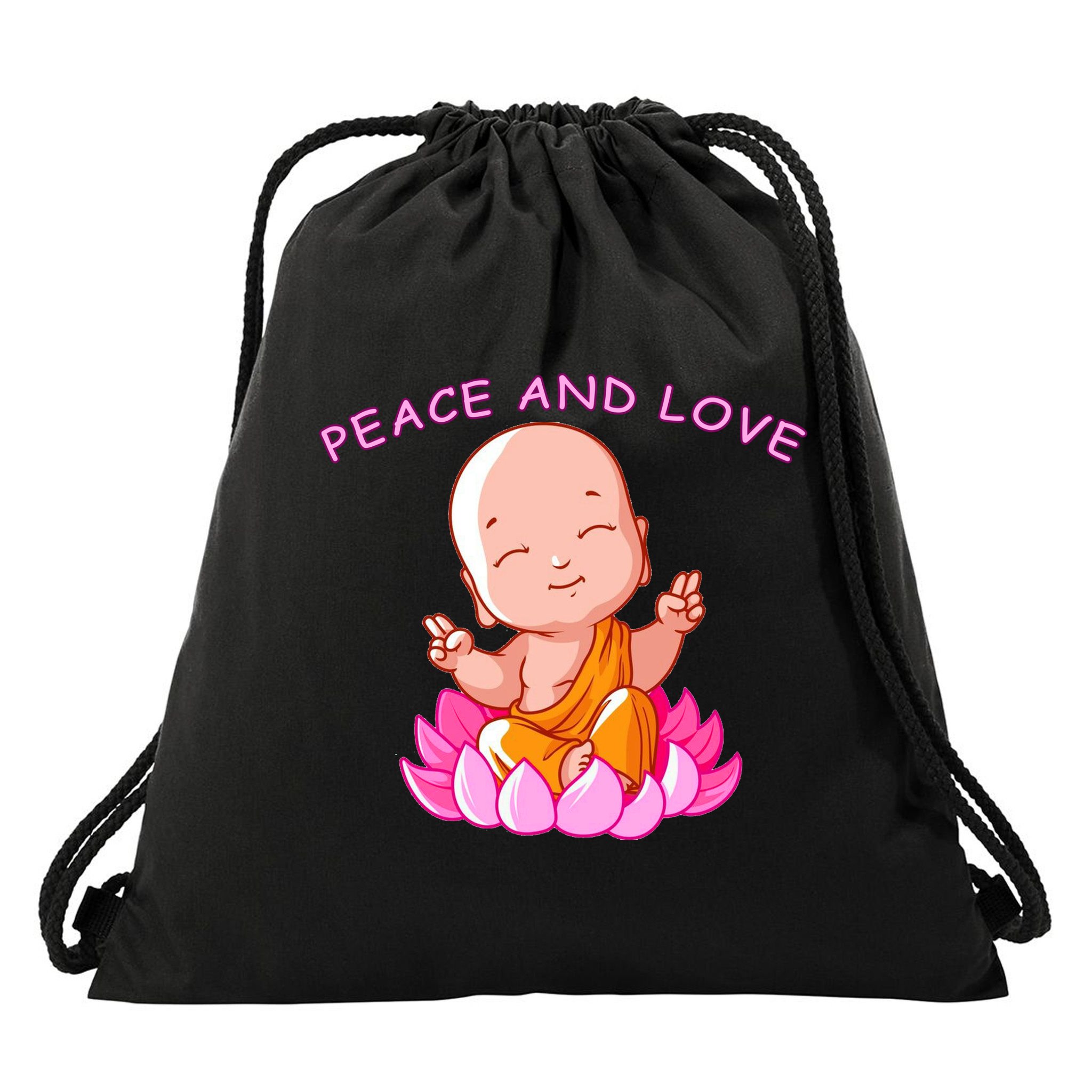 Peace And Love Buddha  Drawstring Bag