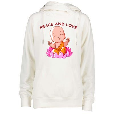 Peace And Love Buddha  Womens Funnel Neck Pullover Hood