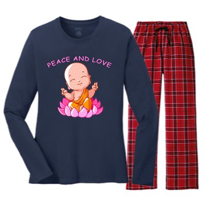 Peace And Love Buddha  Women's Long Sleeve Flannel Pajama Set 