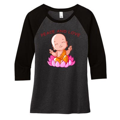 Peace And Love Buddha  Women's Tri-Blend 3/4-Sleeve Raglan Shirt